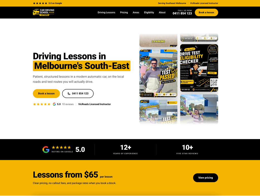 Car Driving School Victoria website