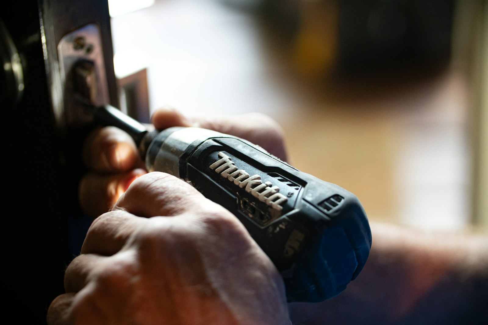 Power drill used for lock installation